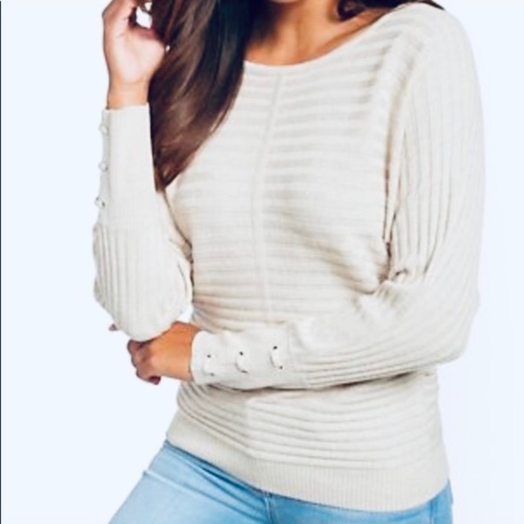 Lace-Up Cuff Dolman Sweater - Picture 1 of 8
